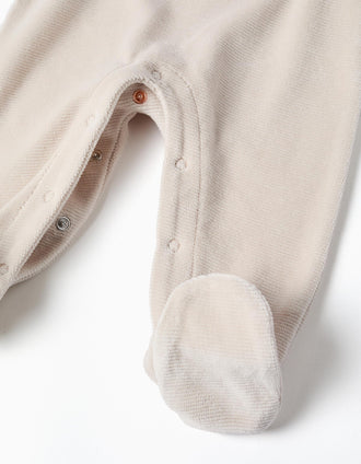 Cotton bodysuit + velvet dungarees set for newborns, white/beige