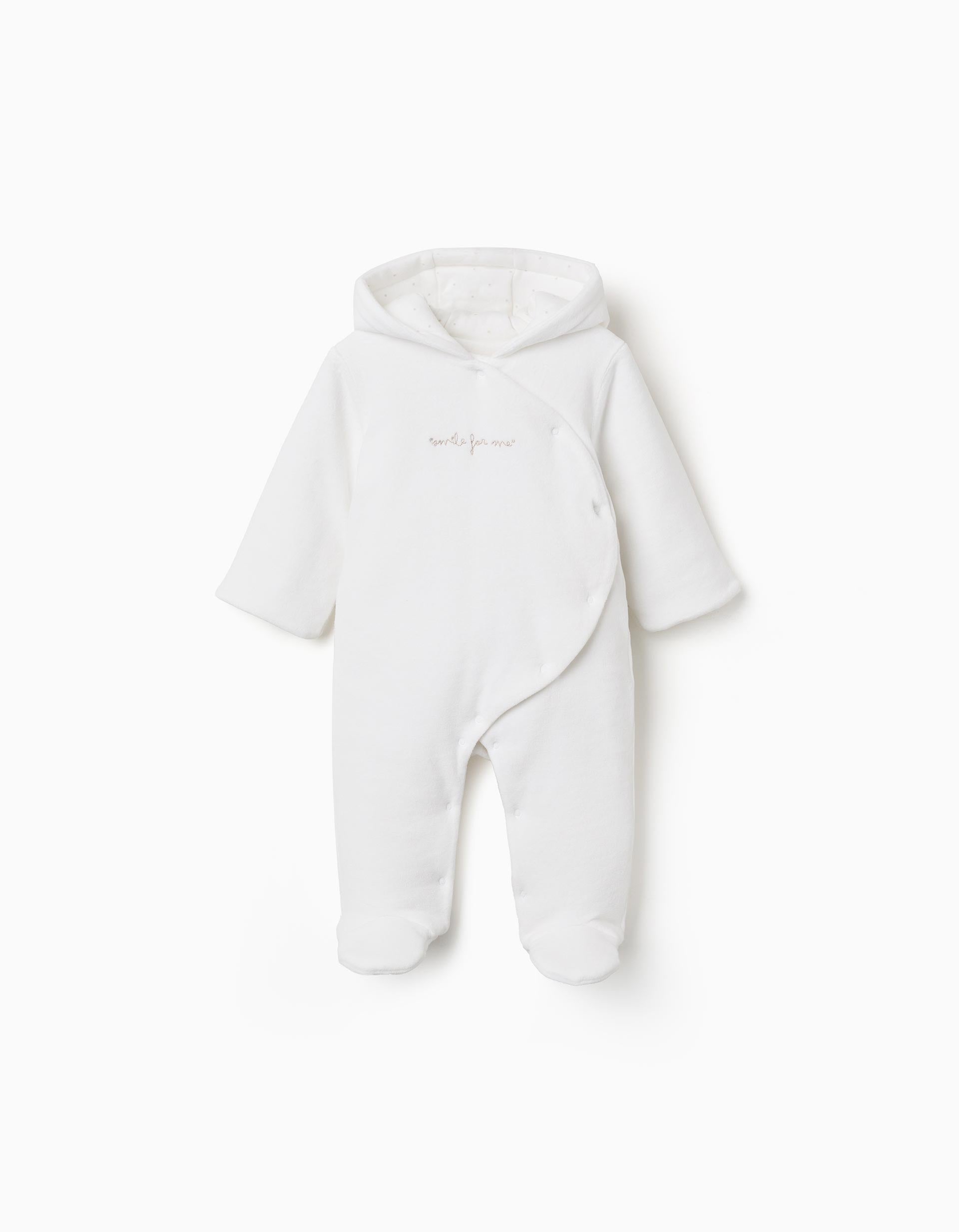 Pelele de terciopelo acolchado y con capucha para recién nacidos, blanco