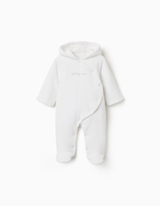 Pelele de terciopelo acolchado y con capucha para recién nacidos, blanco