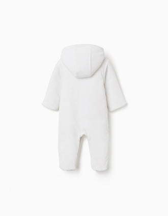 Pelele de terciopelo acolchado y con capucha para recién nacidos, blanco