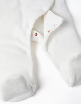 Pelele de terciopelo acolchado y con capucha para recién nacidos, blanco