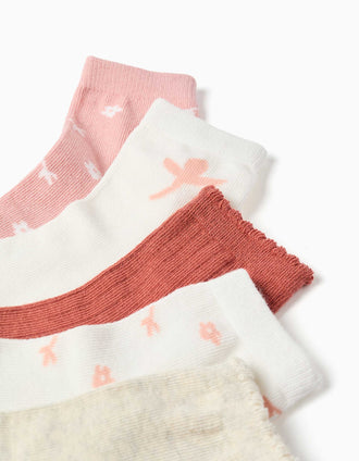 Lot de 5 chaussettes florales pour fille, blanc/rose/marron/beige