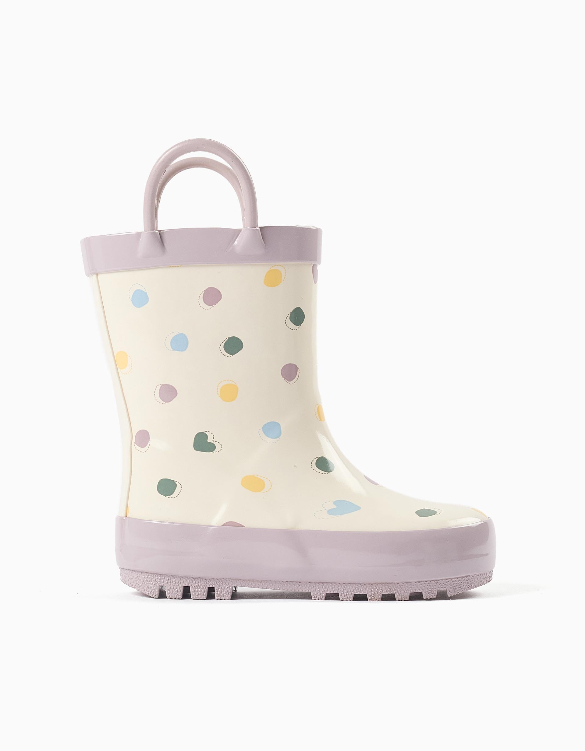 Galochas com alças e padrão de bolinhas para bebé menina, branco