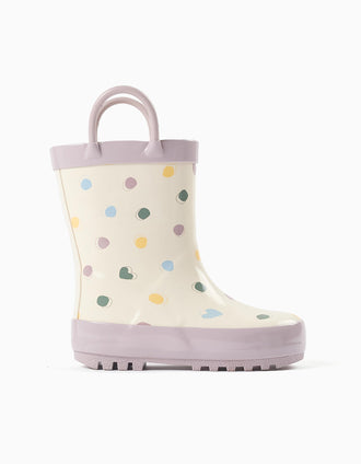 Galochas com alças e padrão de bolinhas para bebé menina, branco