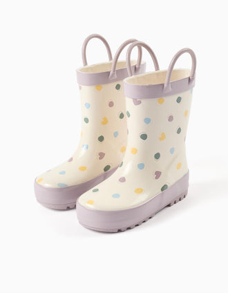 Galochas com alças e padrão de bolinhas para bebé menina, branco