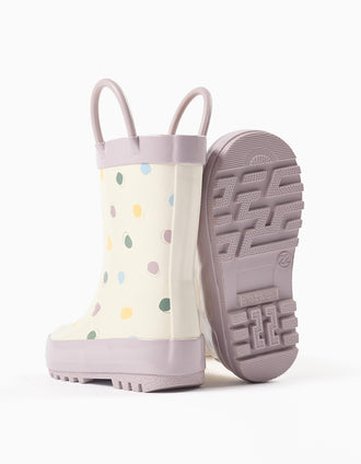 Galochas com alças e padrão de bolinhas para bebé menina, branco