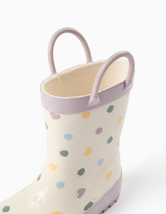 Galochas com alças e padrão de bolinhas para bebé menina, branco
