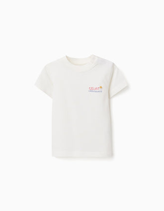 T-shirt de algodão com estampado Gelato You&Me para bebé menino, branco