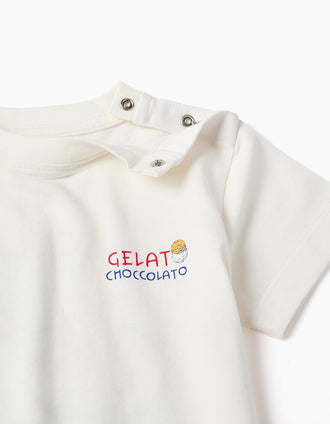 T-shirt de algodão com estampado Gelato You&Me para bebé menino, branco