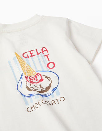 T-shirt de algodão com estampado Gelato You&Me para bebé menino, branco