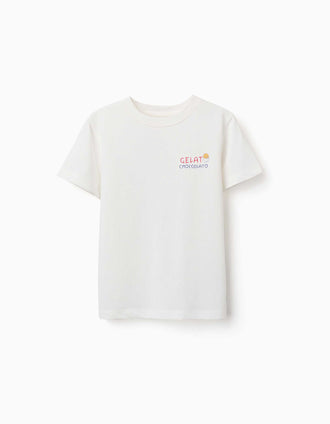T-shirt de algodão com estampado Gelato You&Me para menino, branco