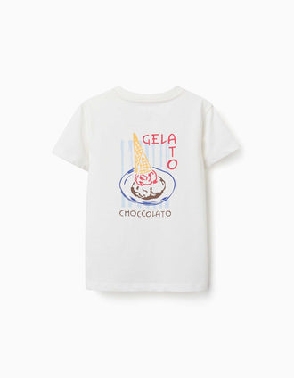 T-shirt de algodão com estampado Gelato You&Me para menino, branco