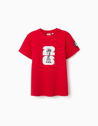T-shirt de algodão Portugal FIFA World Cup 2026 para criança, vermelho