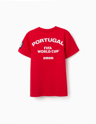 T-shirt de algodão Portugal FIFA World Cup 2026 para criança, vermelho