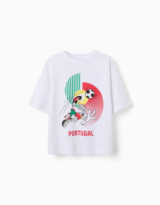 T-shirt de algodão com estampado do Bugs Bunny para criança, branco