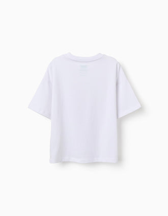T-shirt de algodão com estampado do Bugs Bunny para criança, branco