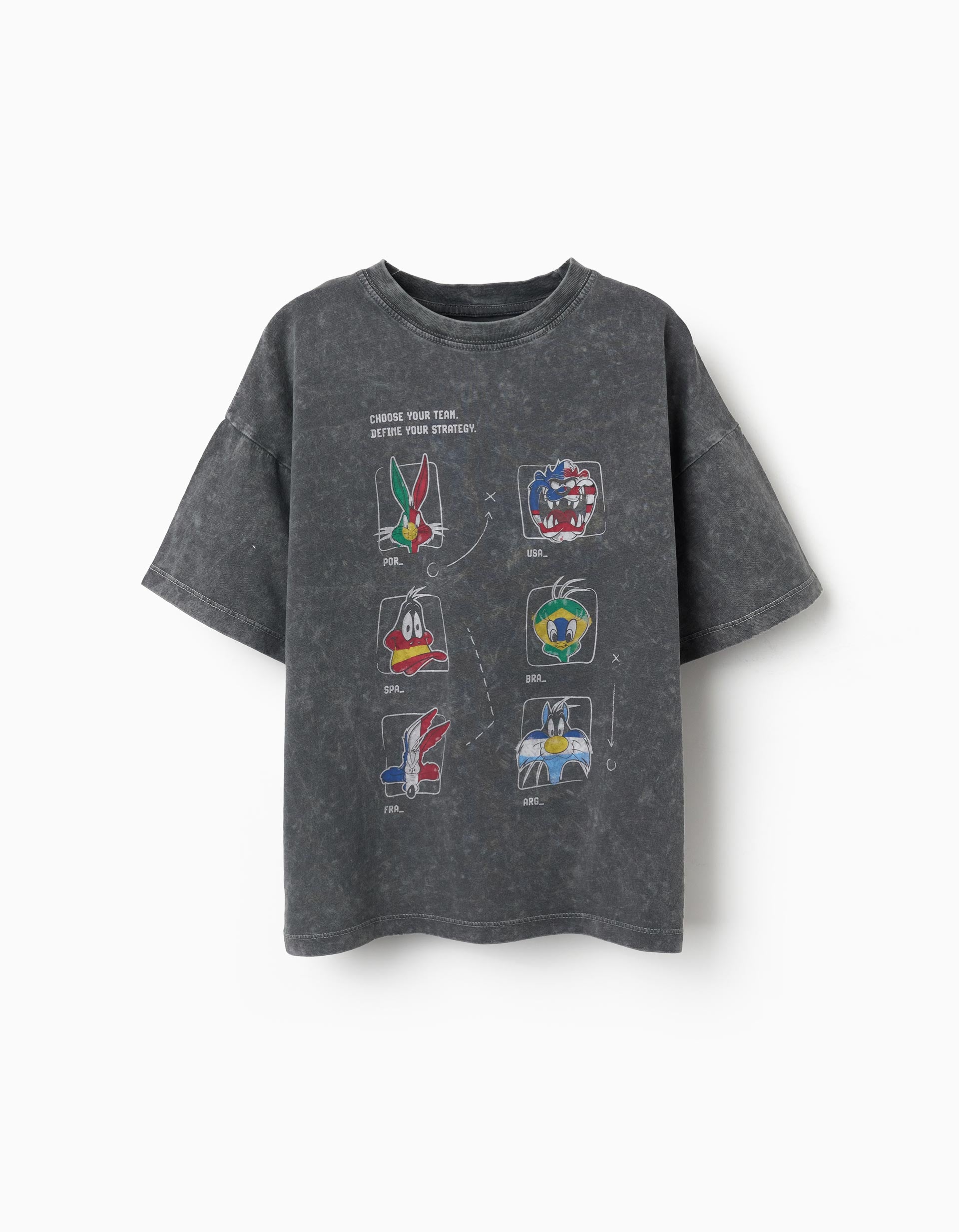 T-shirt en coton avec imprimé Looney Tunes pour enfant, gris foncé