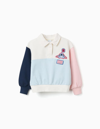 Sweat de algodão com estampados Stitch para menina, branco/azul/rosa