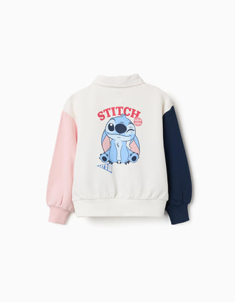 Sweat de algodão com estampados Stitch para menina, branco/azul/rosa