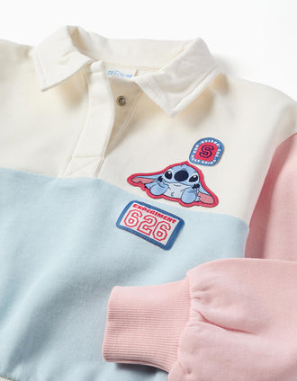 Sweat de algodão com estampados Stitch para menina, branco/azul/rosa