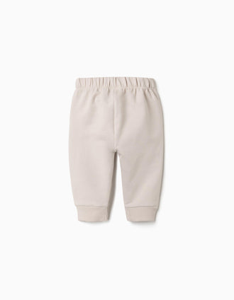2 pantalones de algodón lisos/a rayas para recién nacidos, blanco/beige