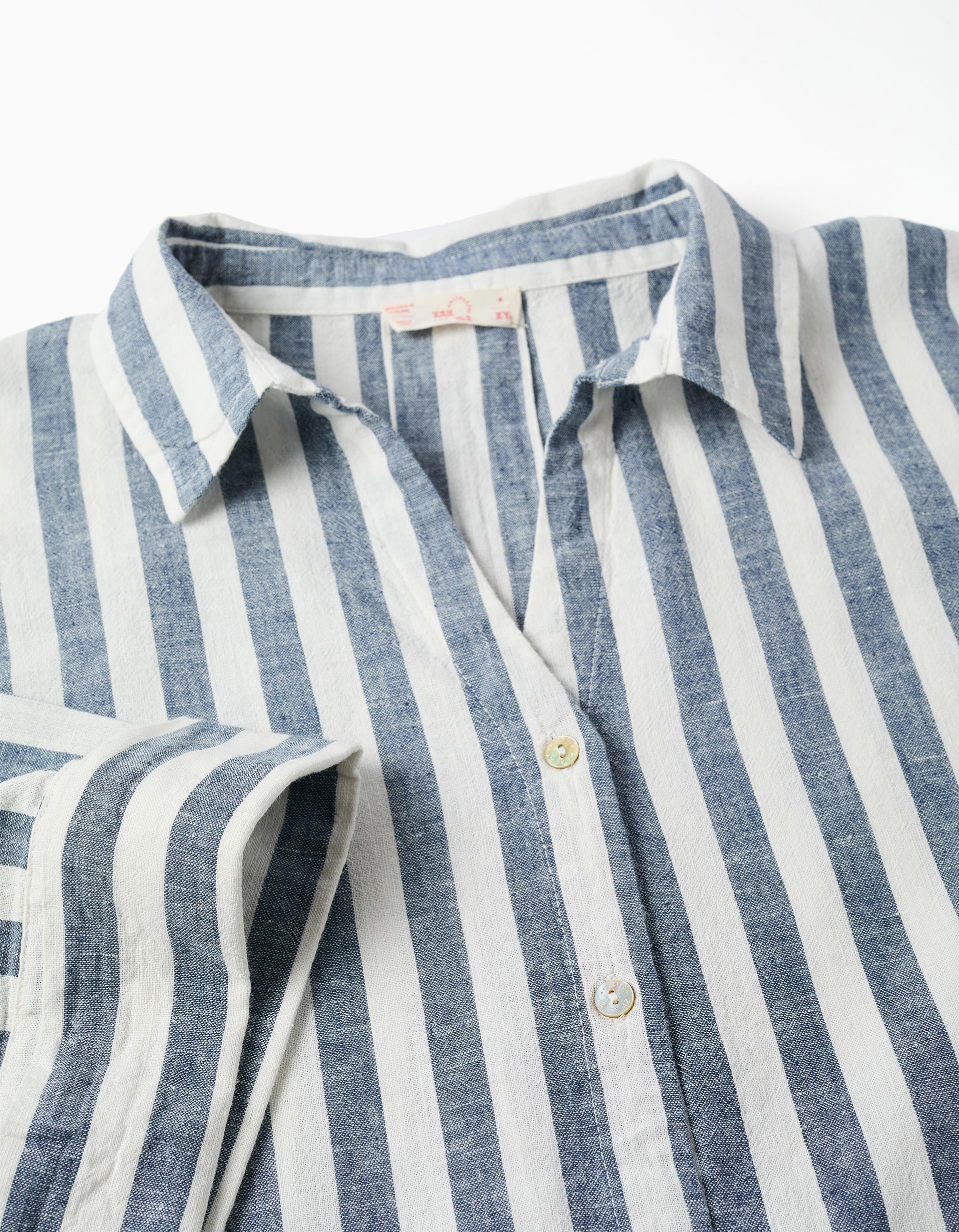 Camisa oversized de linho às riscas You&Me para mulher, branco/azul