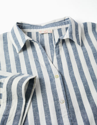 Striped oversized shirt in linen You&Me for women, white/blue