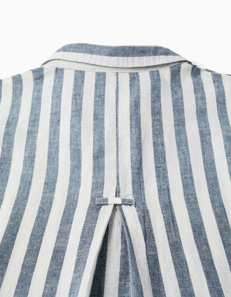 Striped oversized shirt in linen You&Me for women, white/blue