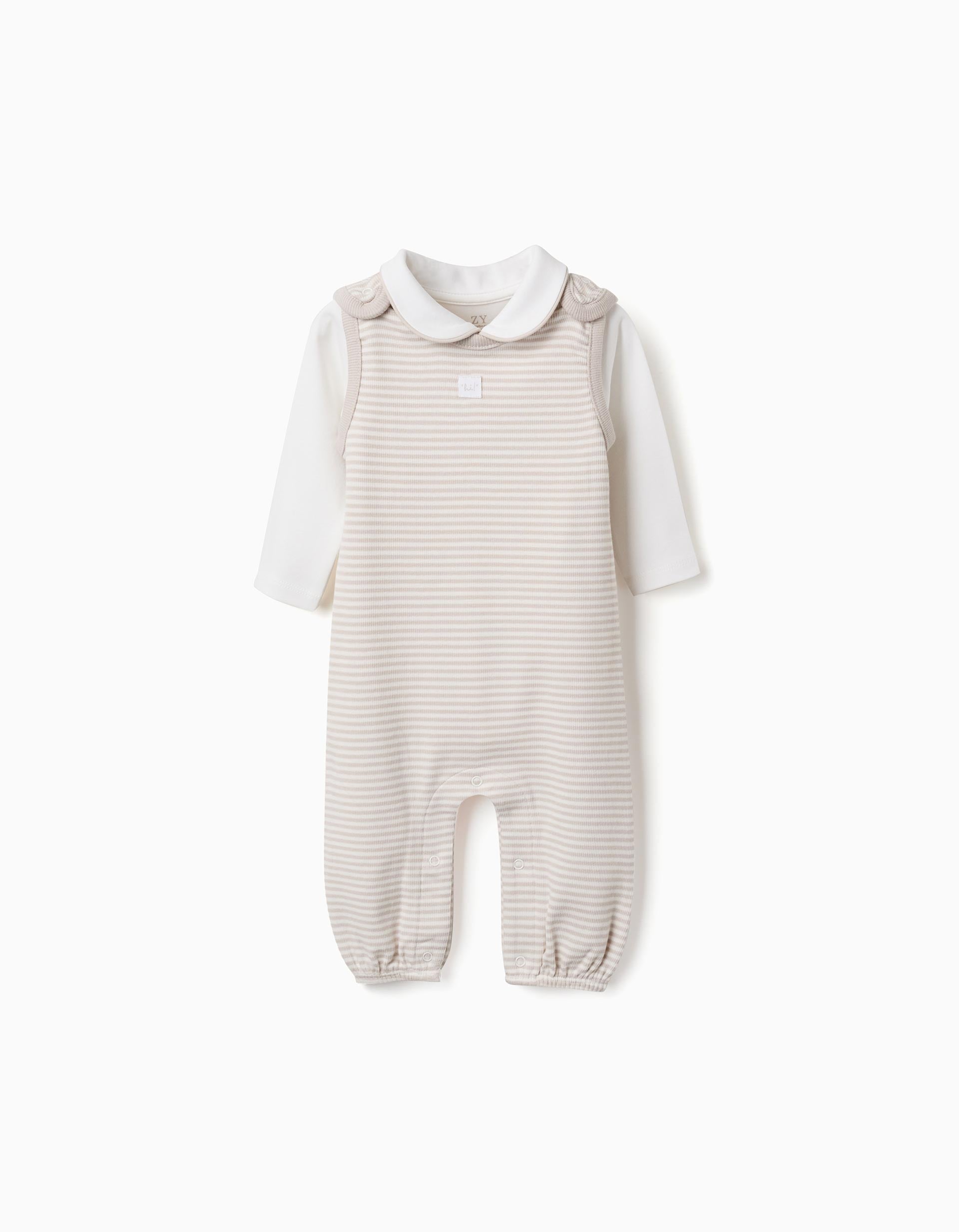 Body + jardineiras às riscas para recém-nascidos, branco/bege