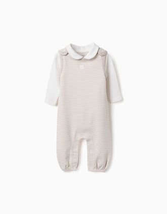 Body + jardineiras às riscas para recém-nascidos, branco/bege