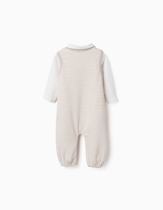 Body + jardineiras às riscas para recém-nascidos, branco/bege