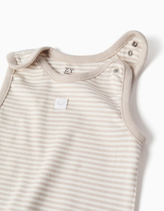 Body + jardineiras às riscas para recém-nascidos, branco/bege
