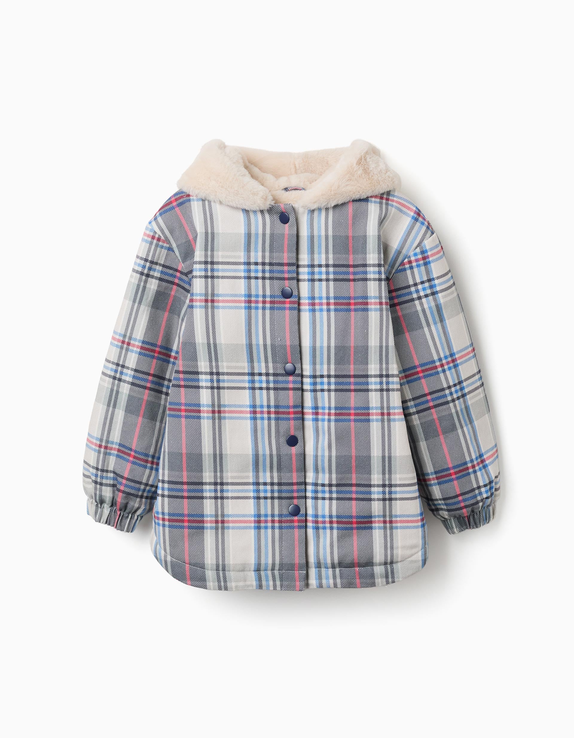Casaco xadrez com capuz e forro em pelo para menina, multicolor