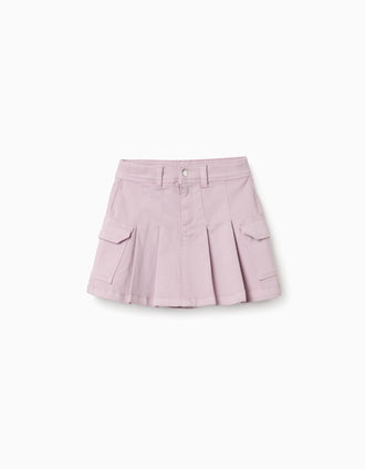 Twill skirt with pleats and cargo pockets for girls, lilac