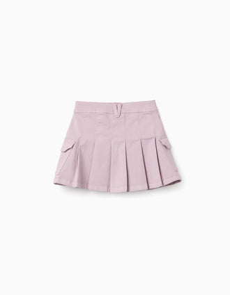 Twill skirt with pleats and cargo pockets for girls, lilac