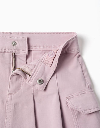 Twill skirt with pleats and cargo pockets for girls, lilac
