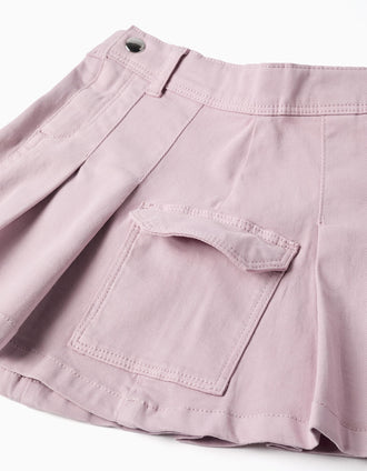 Twill skirt with pleats and cargo pockets for girls, lilac