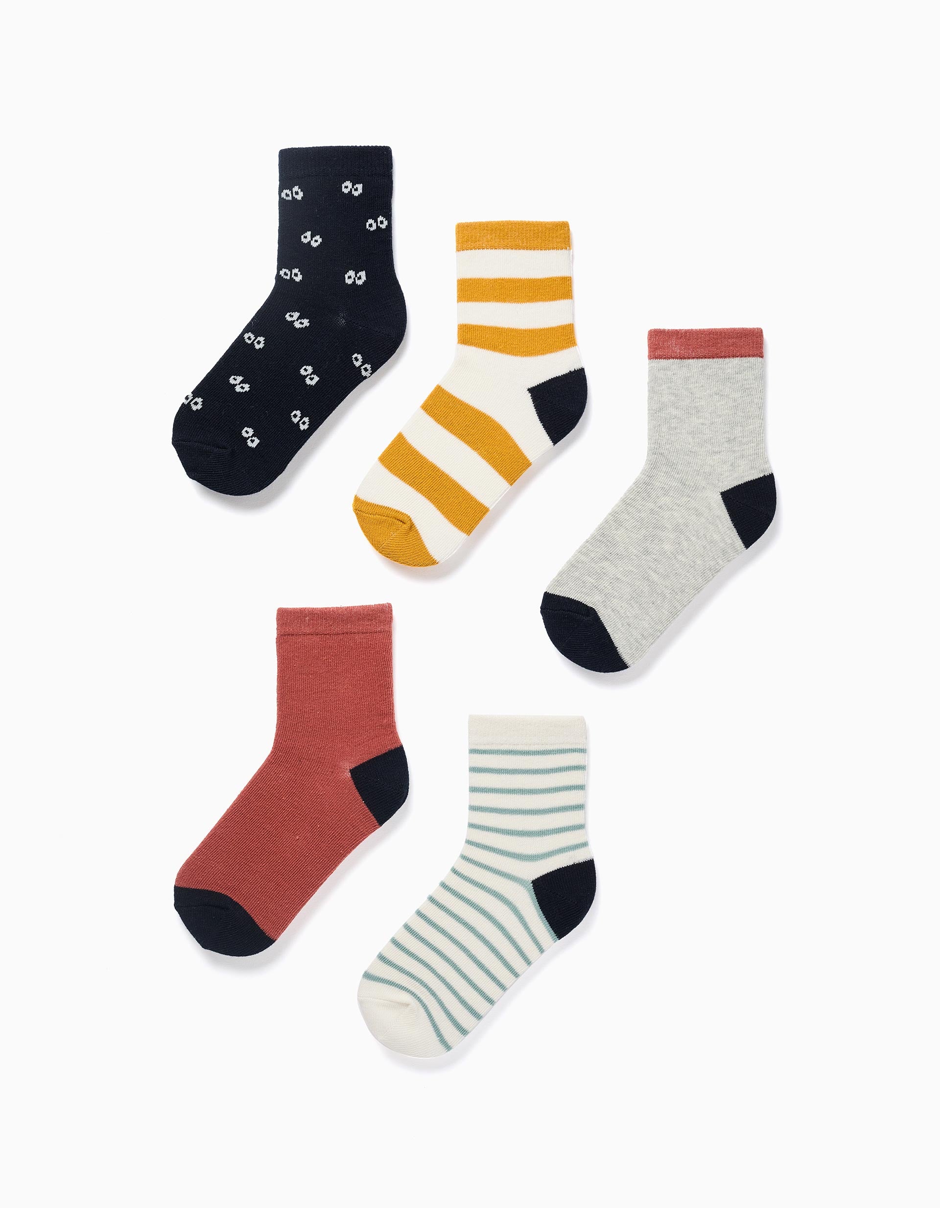 5 pares de meias com detalhes em contraste para menino, multicolor