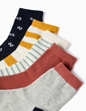 5 pares de meias com detalhes em contraste para menino, multicolor