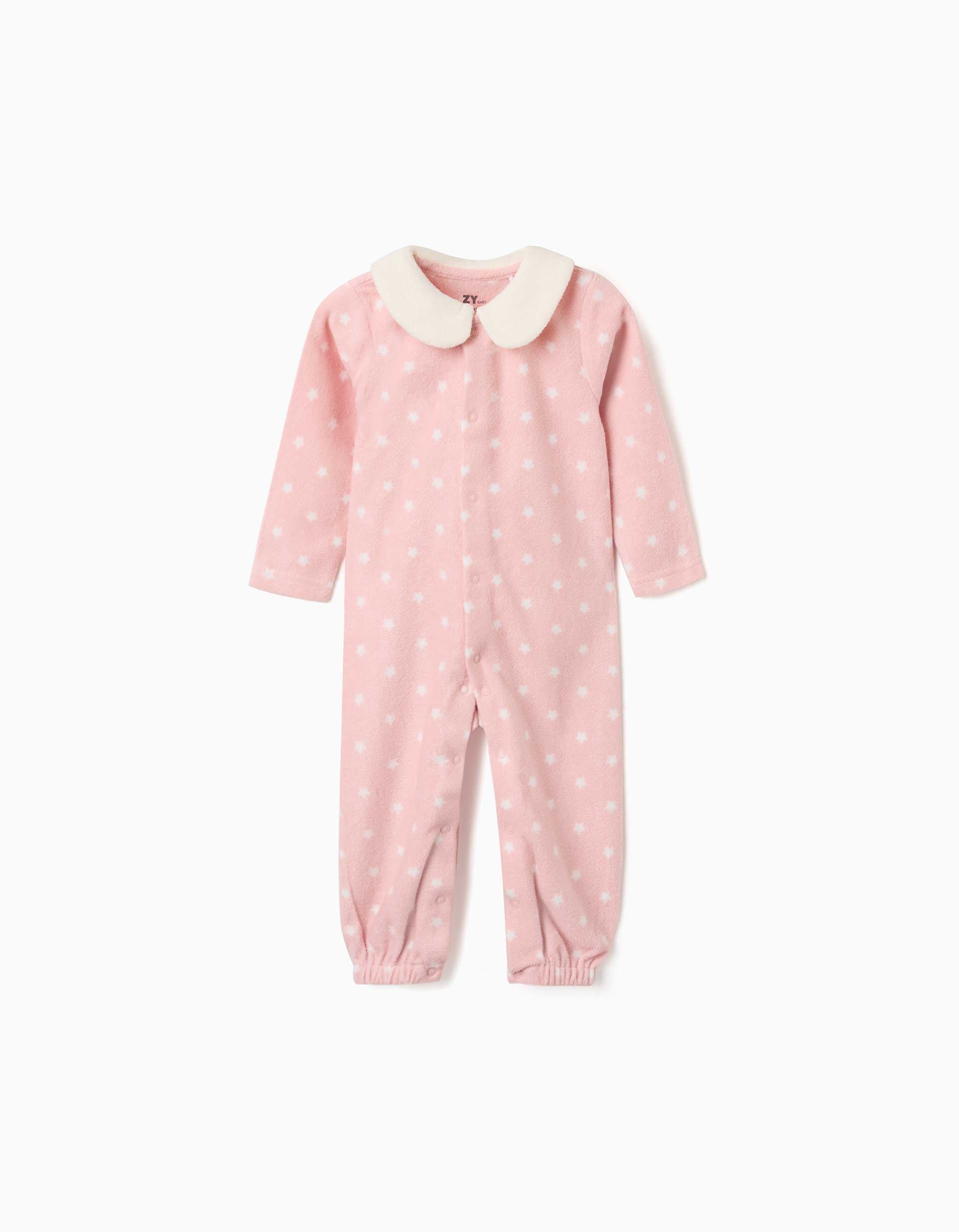 Pijama pelele de felpa polar con estrellas para recién nacida y bebé, rosa