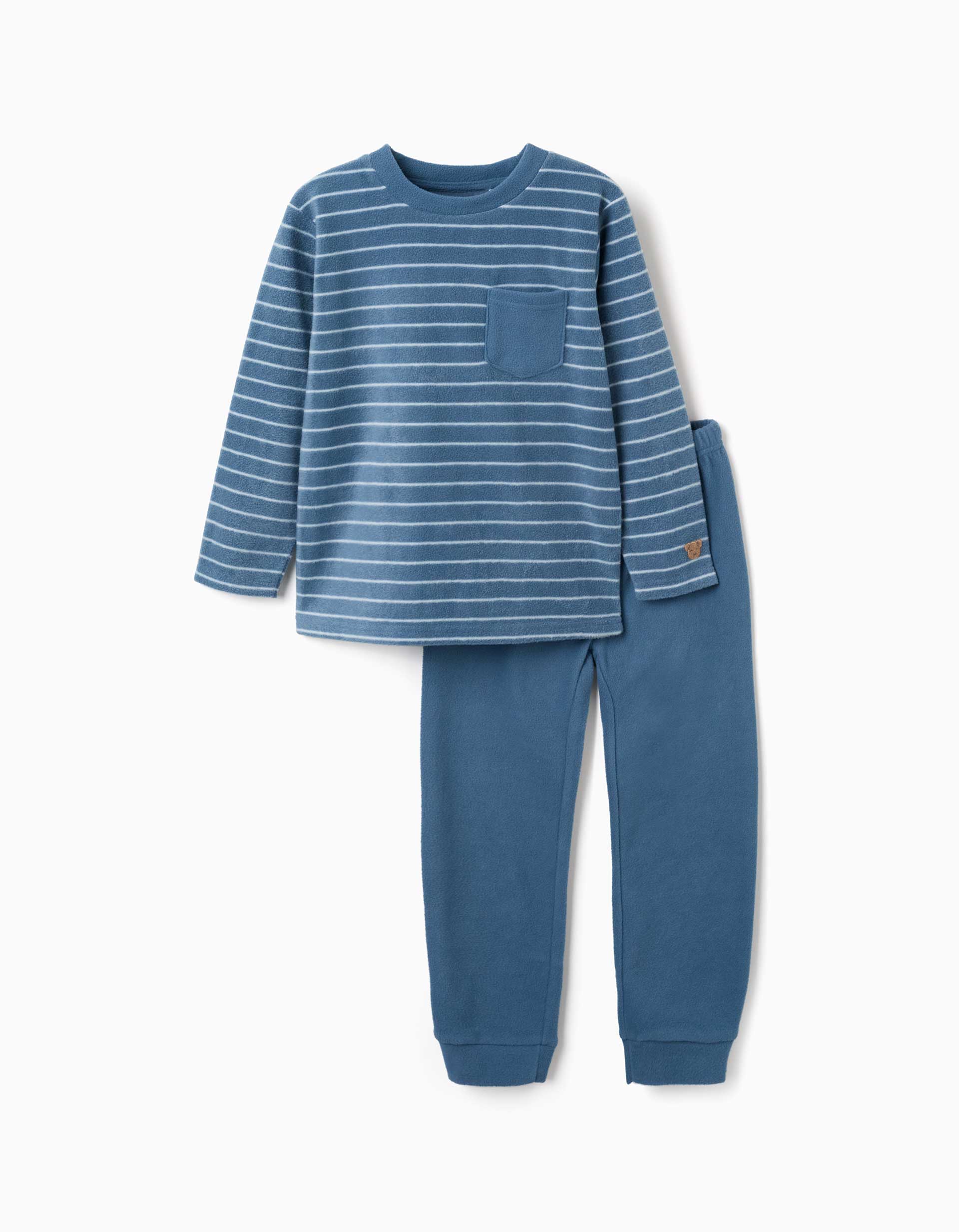 Pijama polar às riscas para menino, azul/branco