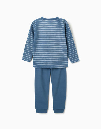 Pijama polar às riscas para menino, azul/branco