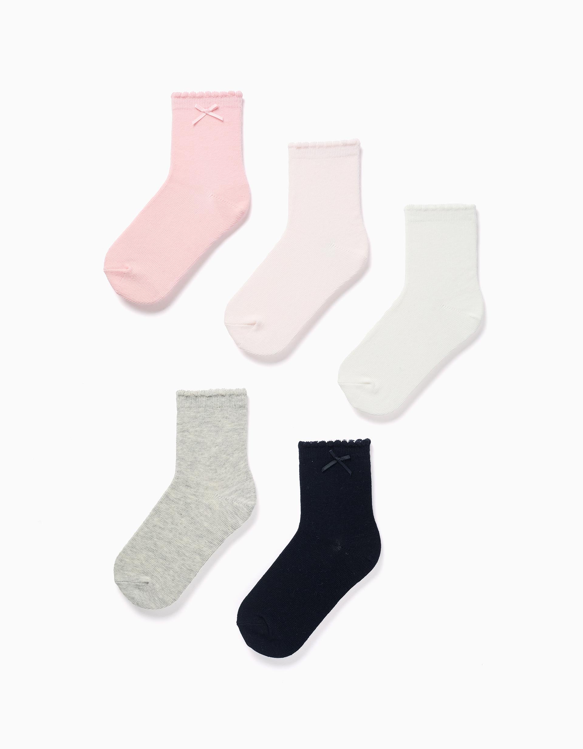 Lot de 5 paires de chaussettes avec tiges ondulées pour fille, multicolore