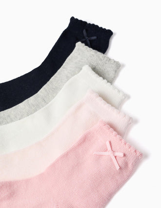 Lot de 5 paires de chaussettes avec tiges ondulées pour fille, multicolore