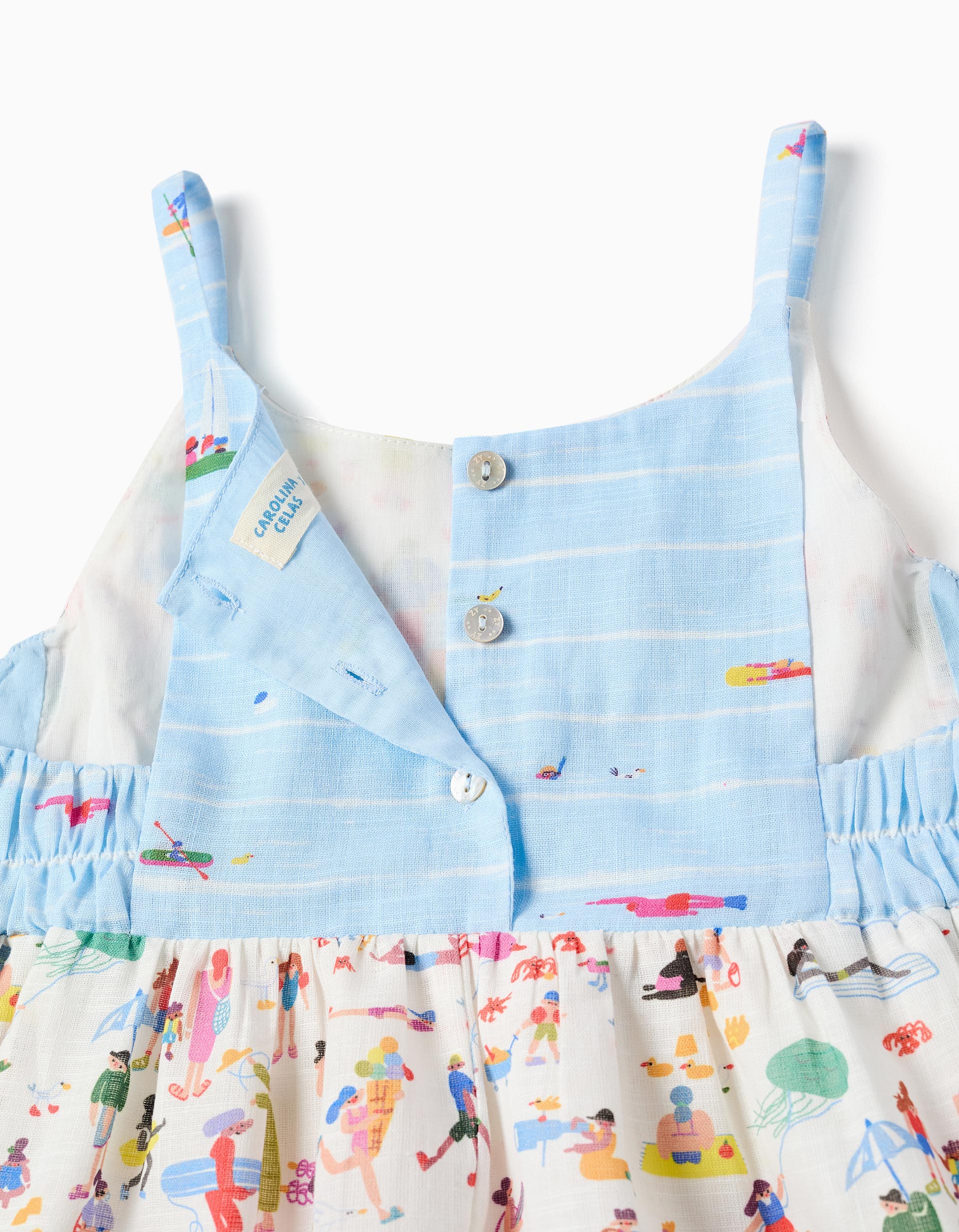 Vestido de tirantes con estampado Carolina Celas x Zippy para niña, blanco