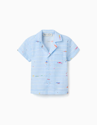 Camisa de algodão com estampado Carolina Celas x Zippy para bebé menino, azul