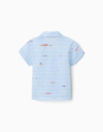 Camisa de algodão com estampado Carolina Celas x Zippy para bebé menino, azul