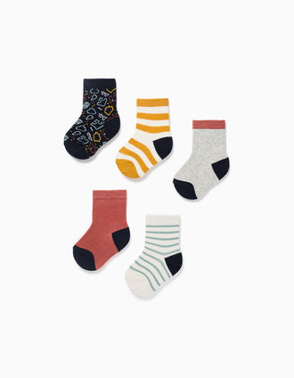 5 pairs of socks with contrasting details for baby boys, multicolour