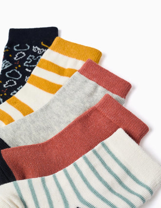 5 pairs of socks with contrasting details for baby boys, multicolour