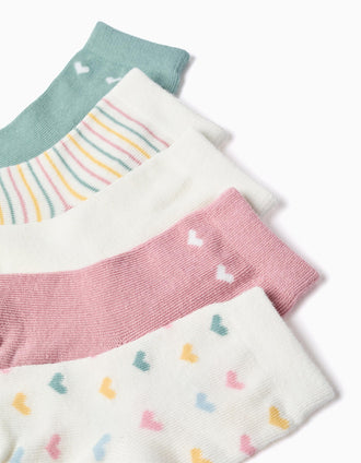 5 pairs of socks with stripes/hearts for baby girls, multicolour